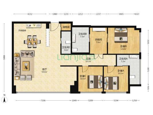 紫金行政公馆 3室1厅3卫 202平方