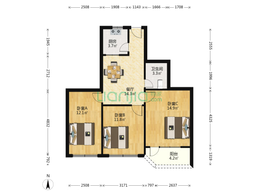共和新路4605弄 3室1厅1卫 93平方