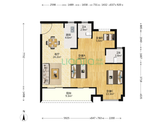 瓯湖名苑 3室1厅2卫 101平方