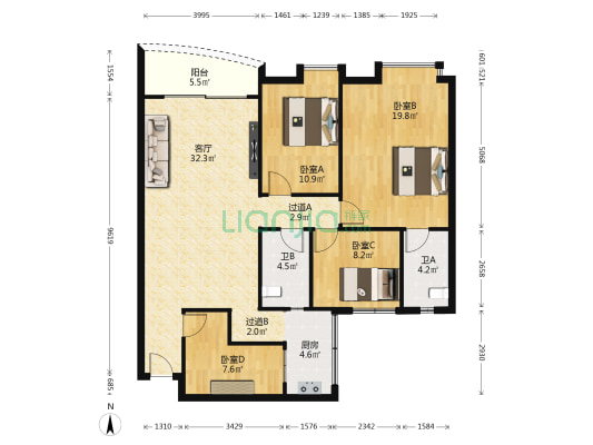 宏悦轩二期 4室1厅2卫 110平方