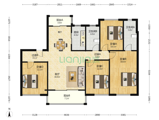 翰林首府 4室1厅2卫 143平方