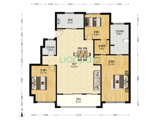 翡翠四季 3室1厅2卫 134平方
