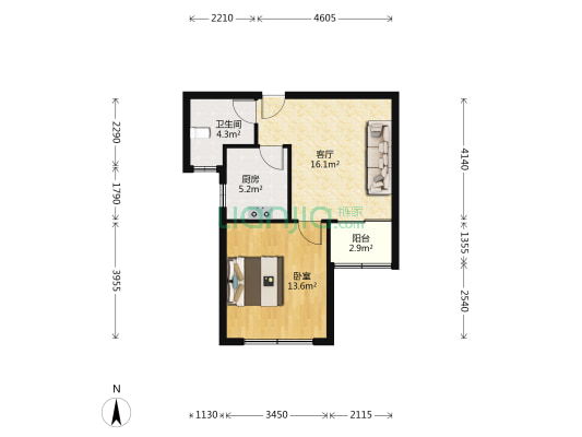 名扬佳园 1室1厅1卫 56平方
