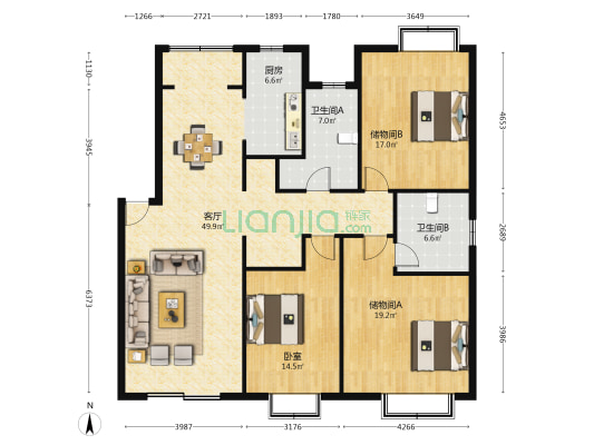 广虹馨苑 1室1厅2卫 136平方