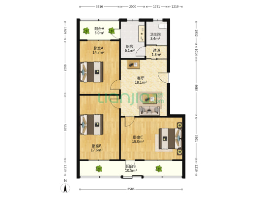 元豪里 3室1厅1卫 113平方