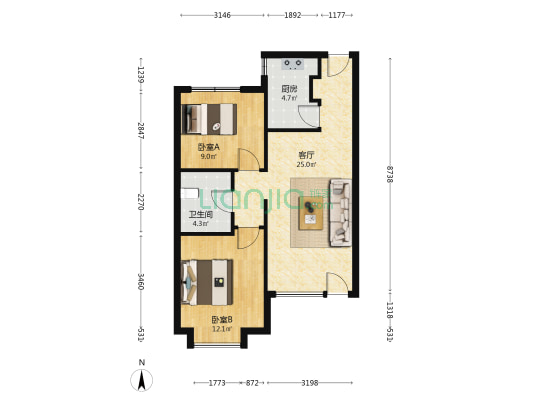 孔雀城七区 2室1厅1卫 83平方