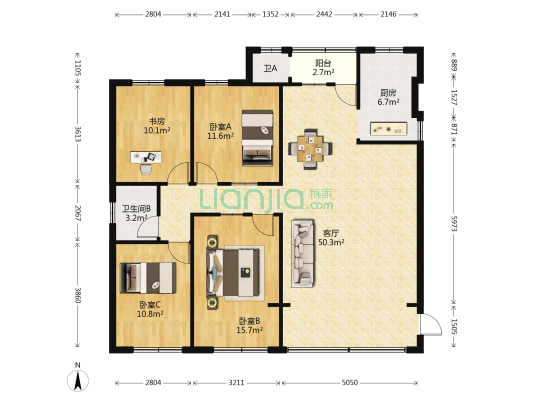 天茂百货电影公司宿舍 4室1厅2卫 143平方