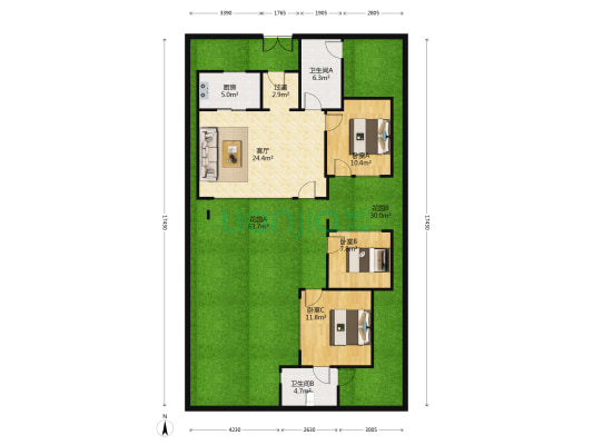 绿城·桃李春风 3室1厅2卫 93平方