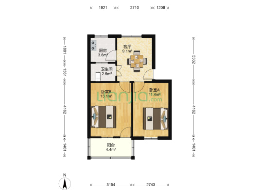 后钟村 2室1厅1卫 57平方
