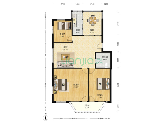 长丰商品房 3室2厅1卫 117平方
