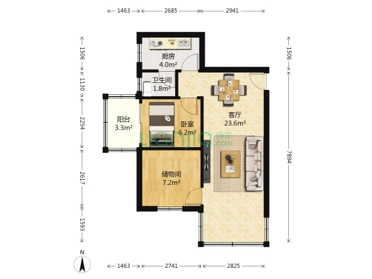 明桂苑 1室1厅1卫 58平方