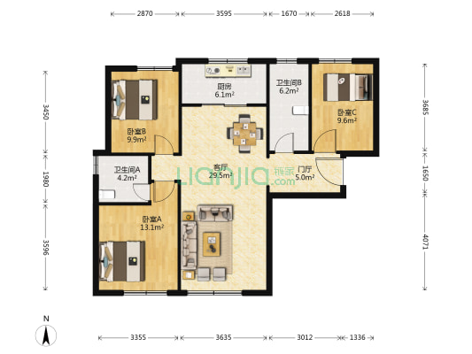 全运村云实园 3室1厅2卫 119平方