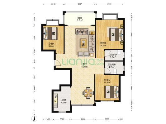 安德利花园C区 3室1厅2卫 141平方