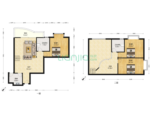 天鹅星座 3室1厅2卫 157平方