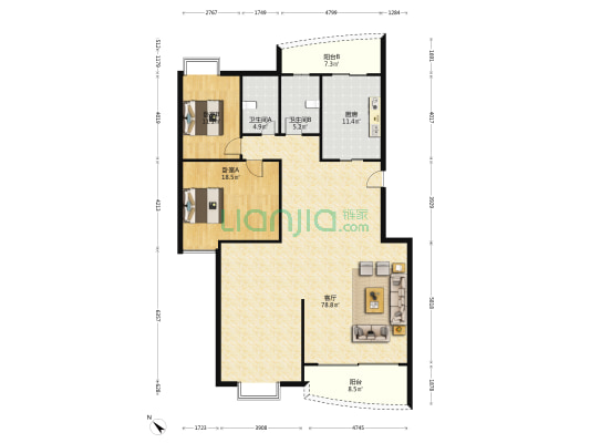 花都紫薇花园 2室1厅2卫 296平方