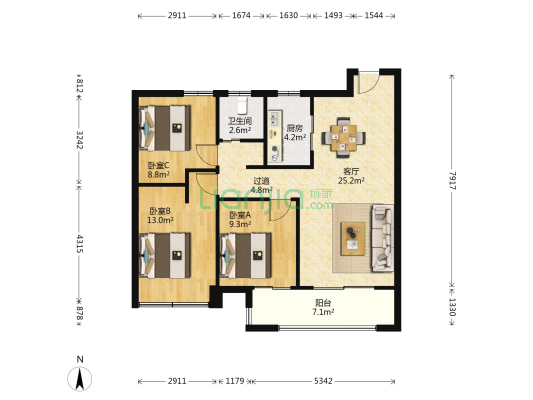 阳光城山水悦江府 3室1厅1卫 95平方