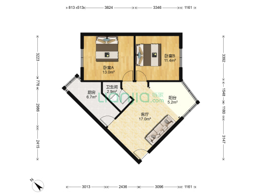 长天路4号社区 2室1厅1卫 66平方