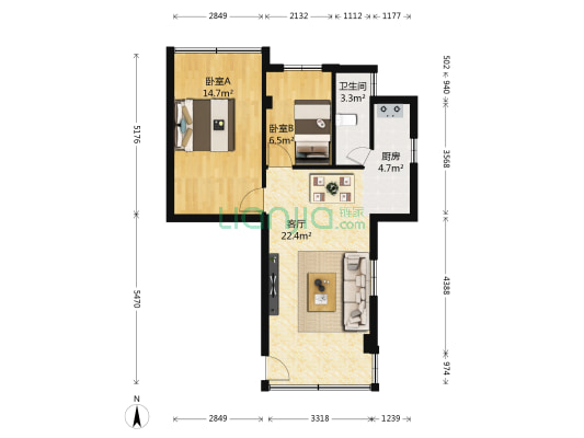 江南西丽苑 2室1厅1卫 67平方