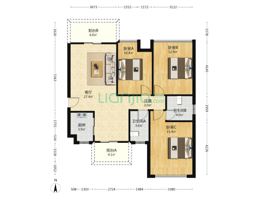盛越华府 3室1厅2卫 113平方