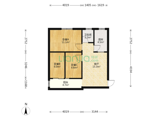 新郑路126号院 3室1厅1卫 60平方