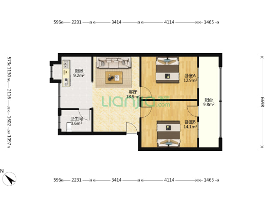 丽明化工厂二区 2室1厅1卫 79平方