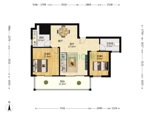 嘉益大厦 2室1厅1卫 84平方
