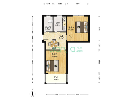 兴隆铺路6号院 2室1厅1卫 53平方