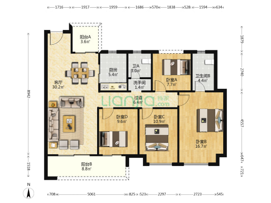 旭辉铂宸府 4室1厅3卫 126平方