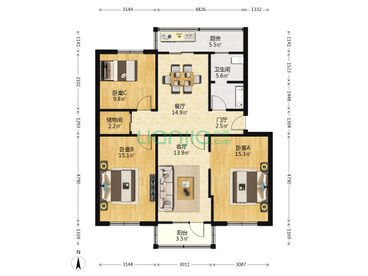 五二四厂东区家属院 3室2厅1卫 102平方