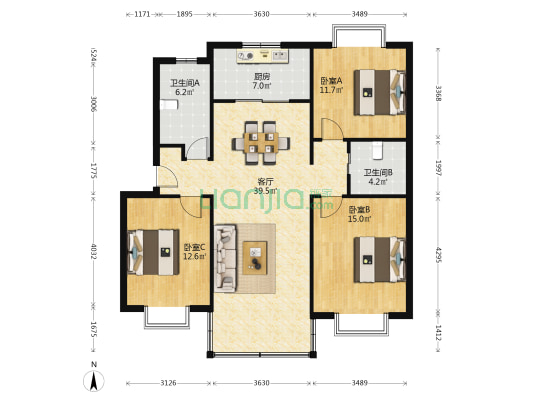 嘉宝新园 3室1厅2卫 123平方