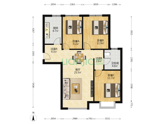 江南明珠 3室1厅1卫 123平方