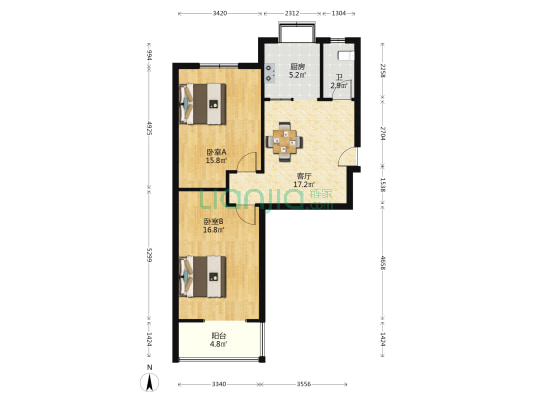 百汇小区 2室1厅1卫 76平方