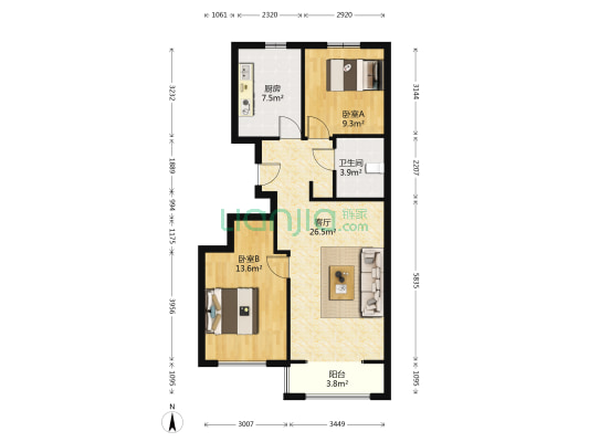 中商海港城 2室1厅1卫 93平方