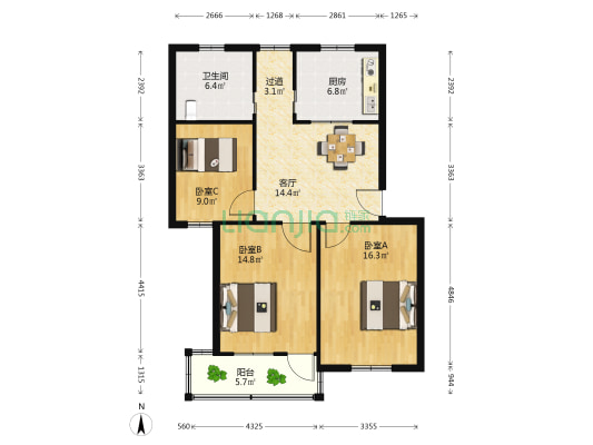 茶风新村 3室1厅1卫 91平方