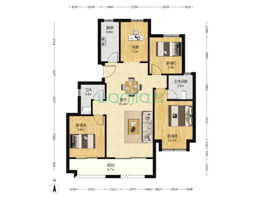 爱江园 4室1厅2卫 112平方