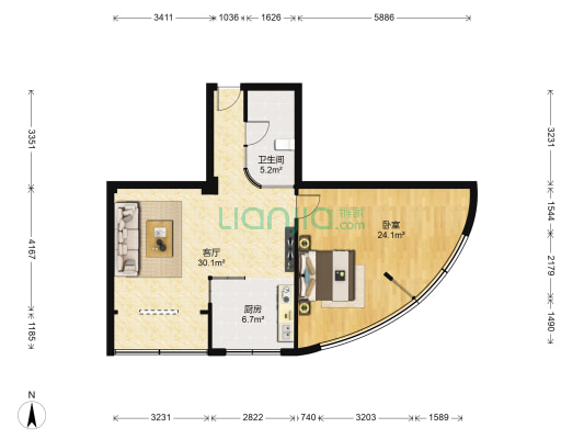 干部休养所家属院 1室1厅1卫 82平方