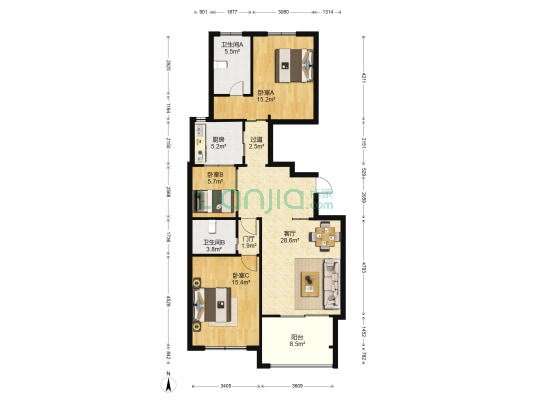 恒隆世家 3室1厅2卫 133平方