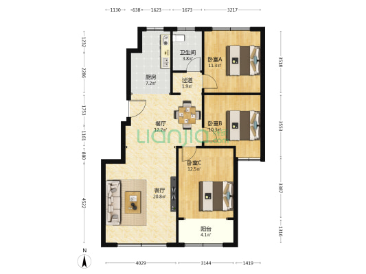 崇文苑 3室2厅1卫 109平方
