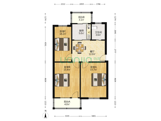 闸北新村 3室1厅1卫 82平方