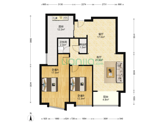 君临天下御景园 2室2厅2卫 120平方