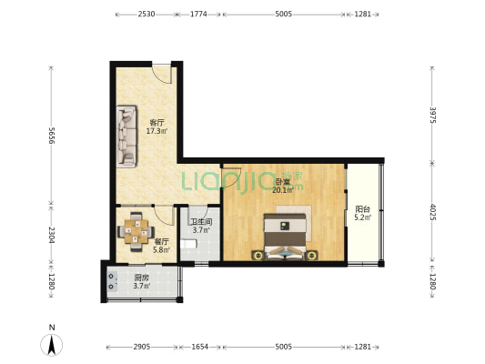 药王洞 1室2厅1卫 68平方