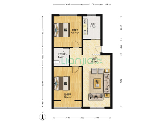 景环五院 2室1厅1卫 85平方