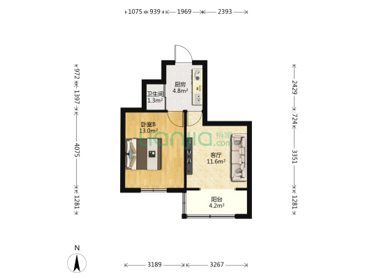 大桥南路 1室1厅1卫 43平方
