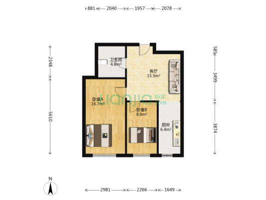 翰林苑 2室1厅1卫 67平方