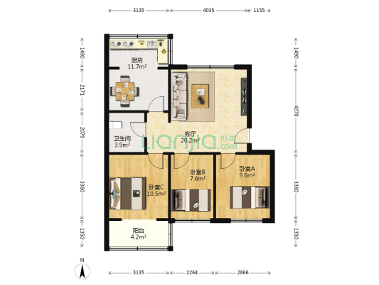 中隧东院小区 3室1厅1卫 80平方