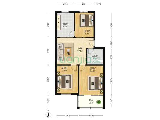 百乐商城 3室1厅1卫 85平方