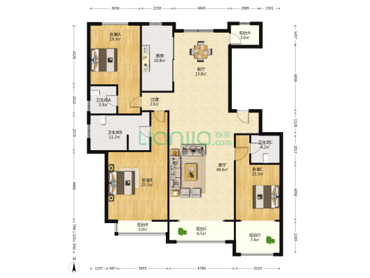 贻成·林湖郡 3室2厅3卫 226平方
