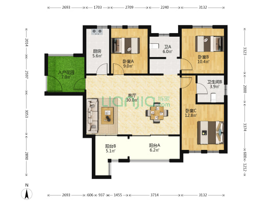 长房半岛蓝湾一期 3室1厅2卫 115平方