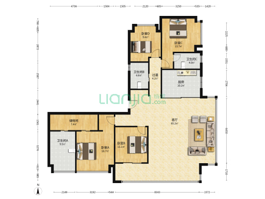 中海江湾境 4室1厅3卫 199平方