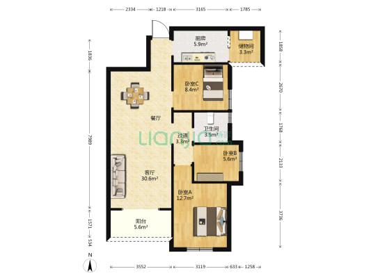 御华庭园 3室1厅1卫 100平方